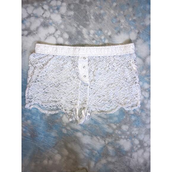by ANTHROPOLOGIE Sheer Lace Boxer Shorts White Size Large  L LOUNGEWEAR FEMININE - Picture 2 of 7